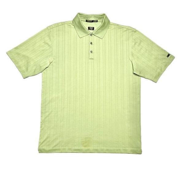 Tiger Woods Nike Polo Shirt Green Textured Stripes Men's Medium Golf Casual - Picture 1 of 12